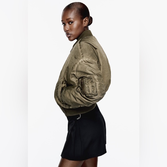 ZARA ~ DISTRESSED EFFECT NYLON BOMBER Jacket - Picture 12 of 17